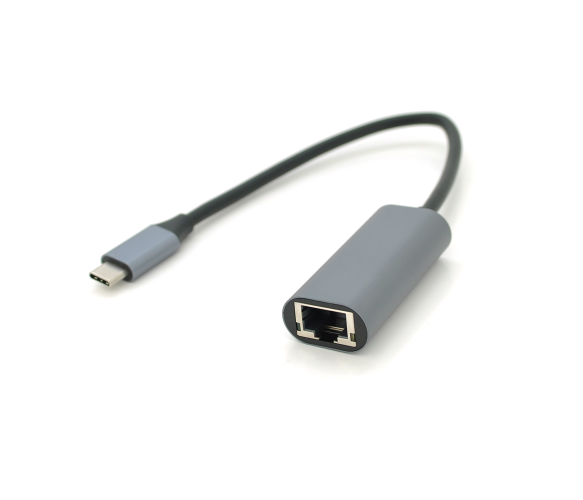 Конвертер Type-C (тато)/RJ-45(мама), 18cm, круглий, chip:RTL8153, 1000Mbps, Gray