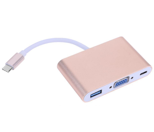 Конвертер Type-C (тато) на VGA (мама) + USB 3.0 (мама) + Type-C (мама) 10cm, GOLD, 4K / 2K Пакет, фото 1