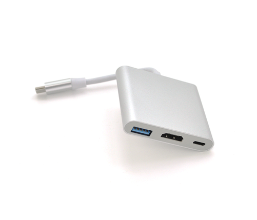 Конвертер Type-C (тато) на HDMI (мама) + USB 3.0 (мама) + Type-C (мама) 10cm, Silver, 4K / 2K Пакет, фото 1