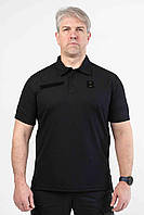 Тактическая черная футболка поло CoolPass 42-66 черное поло с коротким рукавом кулпас с липучками под шевроны
