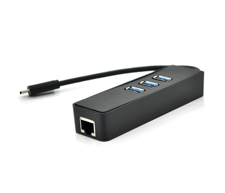 Type-C-хаб, 3хUSB 3.0 + 1 Gigabit Lan, Black, Box, фото 1