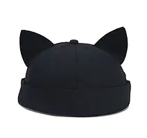 Кепка докер бейсболка без козирка з вушками бавовна чорна розмір 54-58