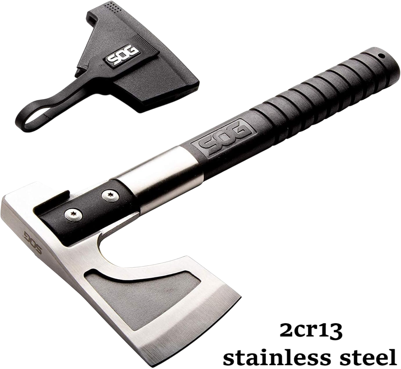 Туристична сокира SOG Camp Axe | Легкий та компактний похідний топірець зі сталевим клинком 2Cr13, армованим руків'ям і чохлом