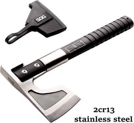 Туристична сокира SOG Camp Axe | Легкий та компактний похідний топірець зі сталевим клинком 2Cr13, армованим руків'ям і чохлом, фото 1