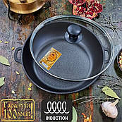 Жаровня сковорода чавунна 26см зі скляною кришкою сковорідка зручна з двома ручками литого чавуну для кухні будинку смаження м'яса