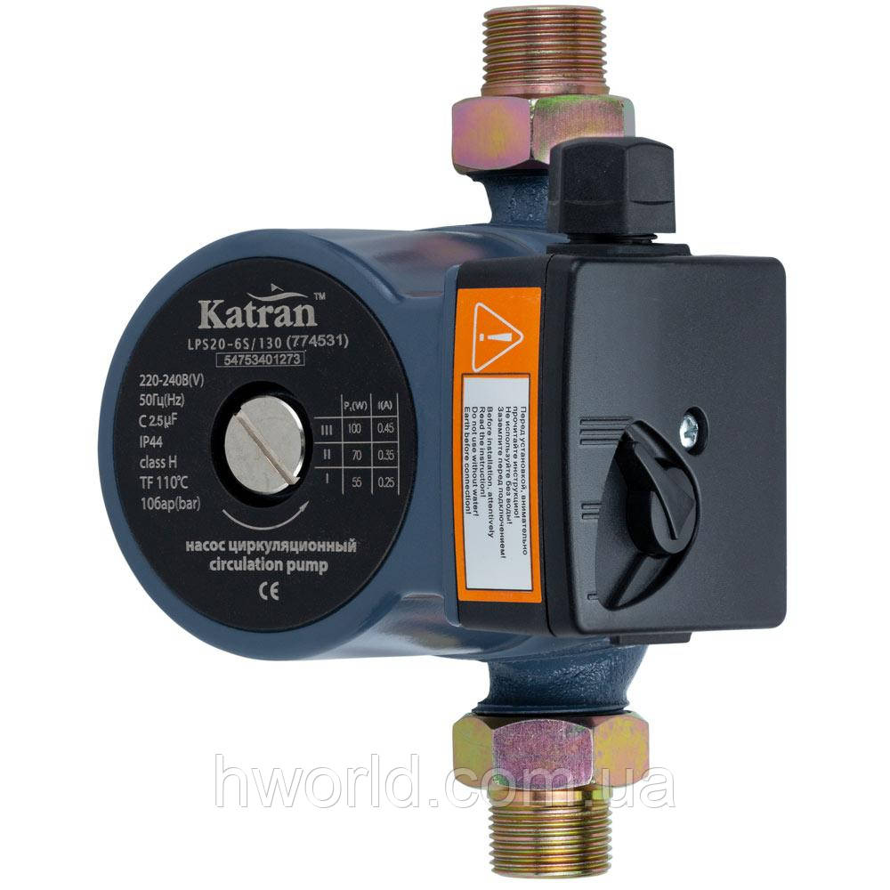 Насос циркуляційний 100Вт Hmax 6м Qmax 75л/мин Ø1" 130мм + гайки Ø3/4" WETRON (774531), фото 1