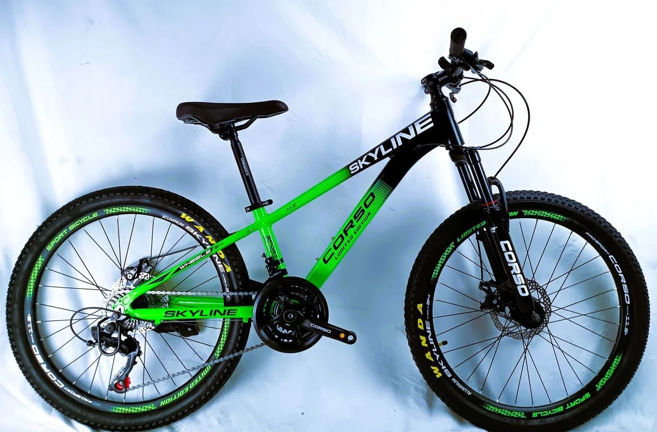 Підлітковий спортивний велосипед 24" Corso SkyLine SL- 30501 чорно-зелений на зріст 120-138 см