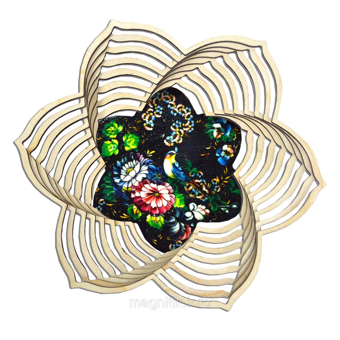 Дерев'яна хлібниця ХЛ4 "Жовтовський розпис: Птахи та квіти", фото 1