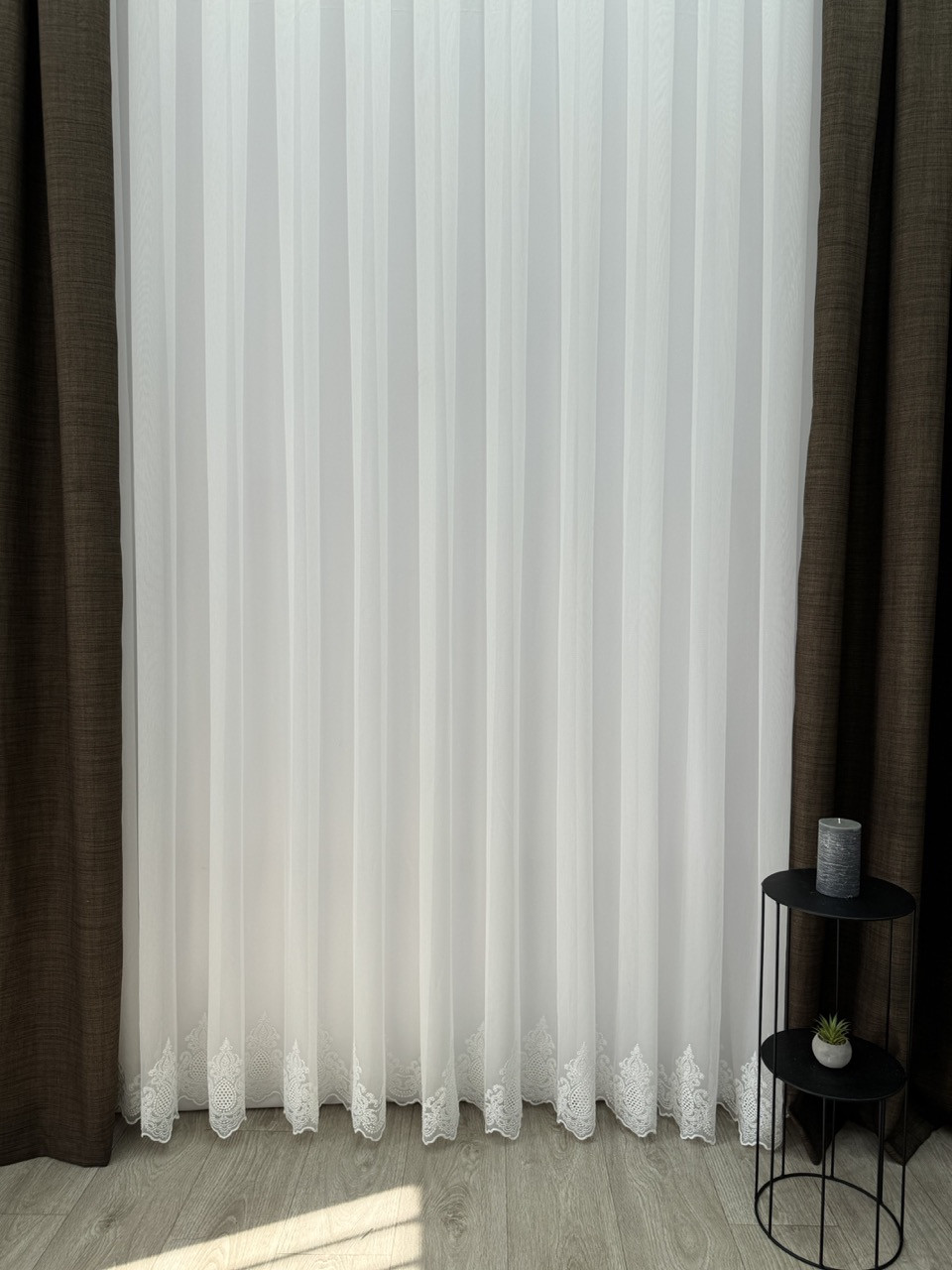 Тюль з вишитим низом на бамбуковій основі. Колір: молочний, фото 1