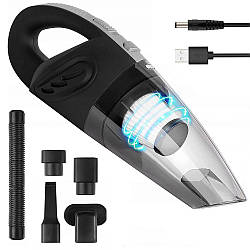 Автомобільний пилосос 120Вт + 5 насадок, від USB / Пилосос для машини / Акумуляторний пилосос