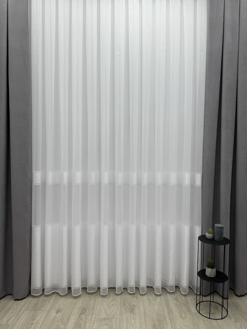 Ціна за 2.6 м! Тюль на бамбуковій основі зі смужками. Колір: білий, фото 1