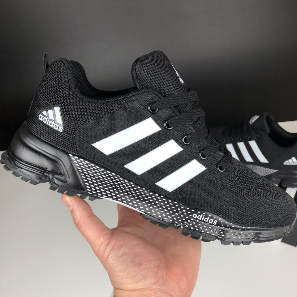 Чоловічі кросівки Adidas Marathon TR сіточка стильні молодіжні чорні білі