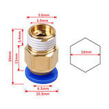 Фітинг PC4-01 M10 для PTFE тефлонової трубки D4 мм, Латунь / Фіксуюча муфта для трубок 3Д-принтера, фото 2