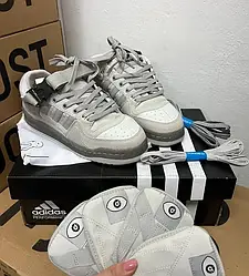 Жіночі кросівки Adidas Forum Low Bad Bunny Gray Взуття Адідас Форум Лоу сірі замшеві низькі на липучці