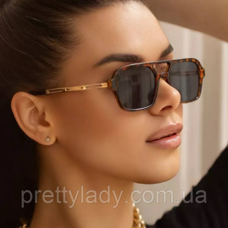 Сонцезахисні окуляри унісекс авіатор Metal з металевим завушником леопардові з чорними лінзами