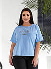 Жіночий легкий костюм брюки+футболка NOBILITAS 50-60 блакитного кольору, фото 2