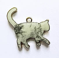 Підвіска металева Finding Кулон шарм котик кішка Золотистий сіра емаль 21 мм x 20 мм