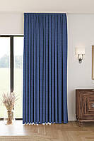 Однотонна лляна структурна штора "Safir", колір темно-синій