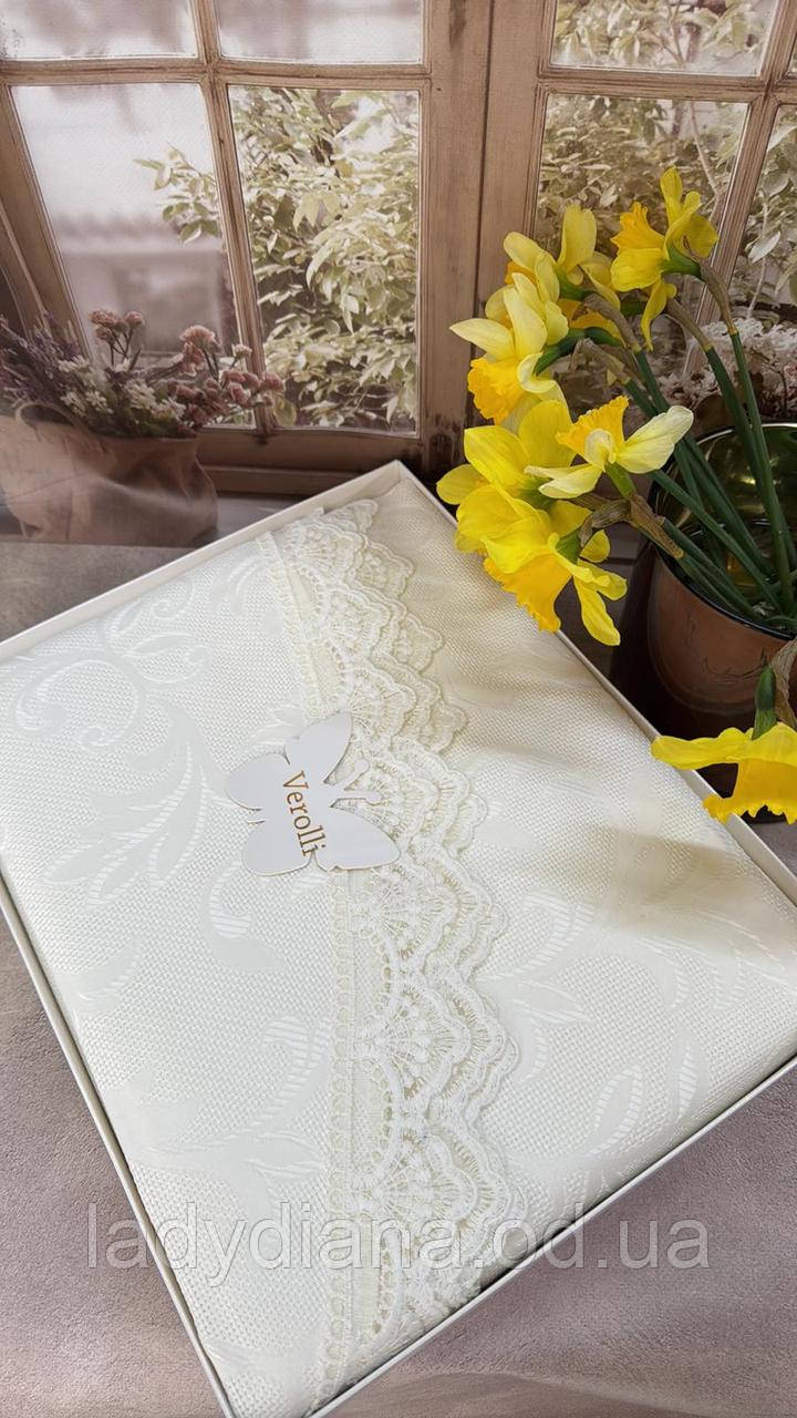 Скатертина на овальний стіл 160/ 350 см з мереживом тефлонова сервірувальна плямкостійка Туреччина, фото 1