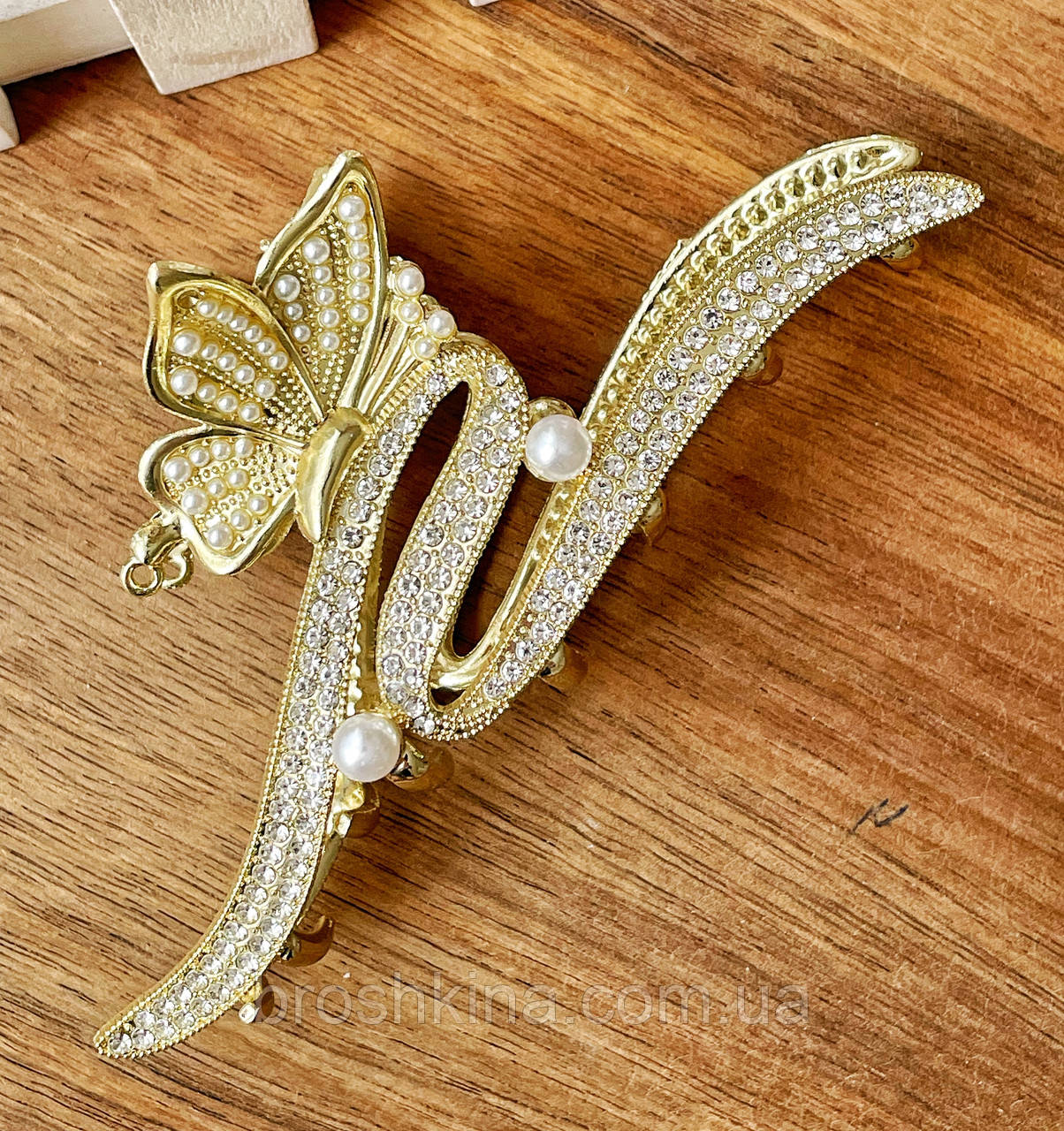Краби для волосся оптом метал стрази/перлини (ЗОЛОТО) 12*5*3 см 6 шт/уп МЕТЕЛИКИ, фото 1