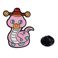 Брошка кліпса на чорній основі змія із соскою покрита кольоровою емаллю розмір виробу 30х20 мм