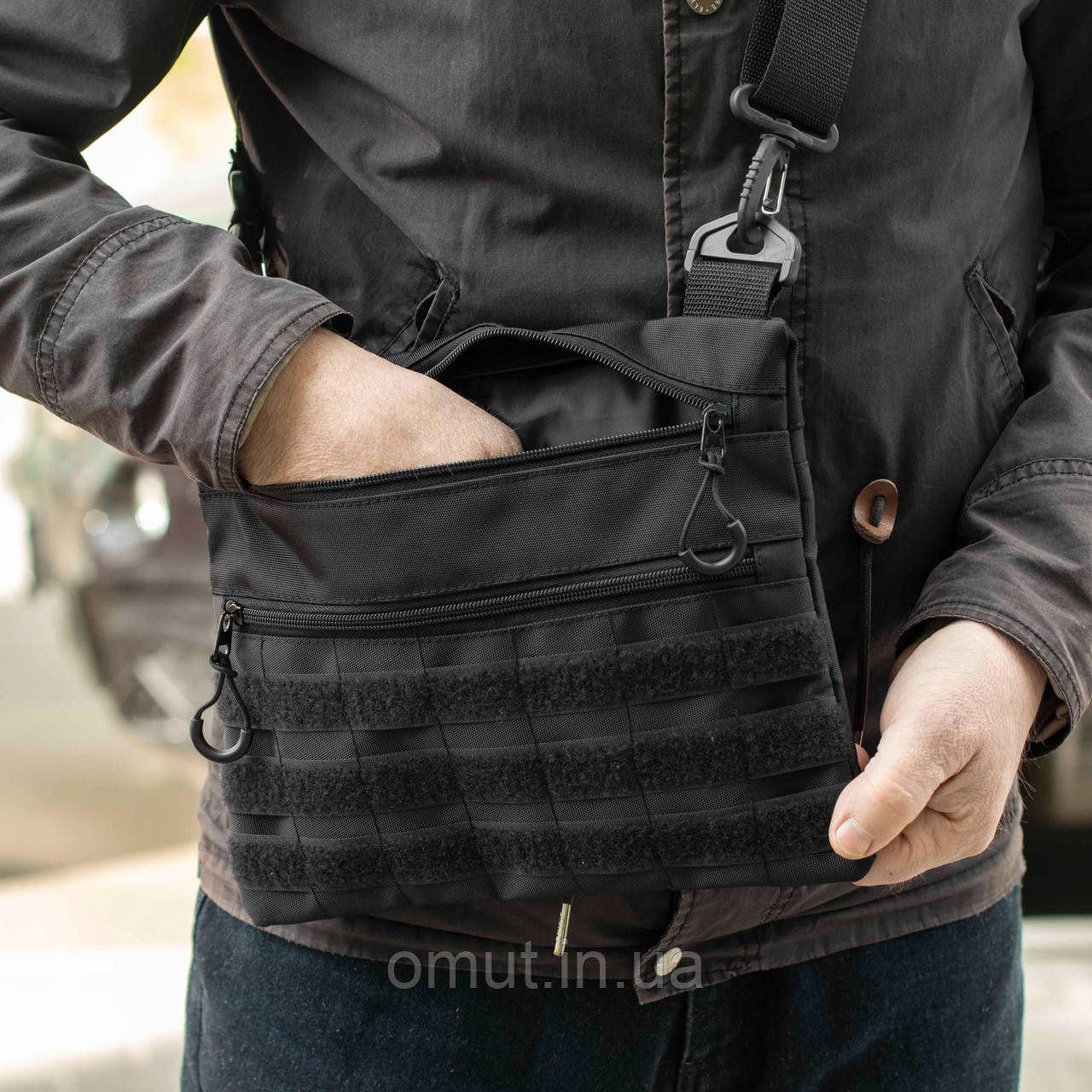 Тактична сумка месенджер через плече Slim META барсетка чорна тканинна, фото 1