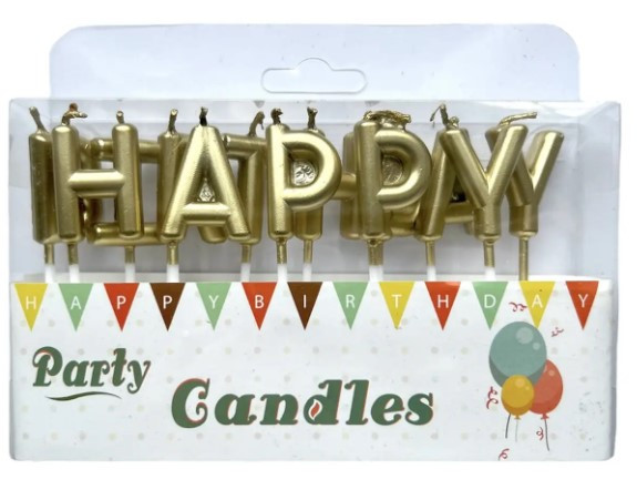Свічки-літери "Happy Birthday" золото 2595
