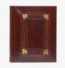 Фотоальбом у шкіряній палітурці прикрашений плетінням та бронзовим листям лози ручна робота 30*24 см