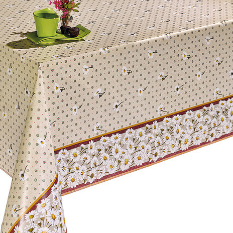 Бежева клейонка з ромашками на обiднiй стiл