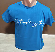 Підліткова футболка для хлопчика  на 12-18 років блакитна бавовна