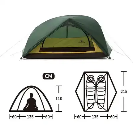 Намет надлегкий двомісний з футпринтом Naturehike Star-River 2 Updated NH17T012-T, 210T, темно-зелений, фото 3