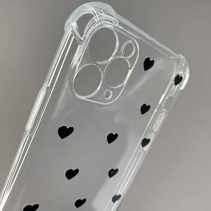 Чохол для iPhone 11 Pro Max чохол з бронь кутами з сердечками на телефон айфон 11 про макс прозорий q04t, фото 2