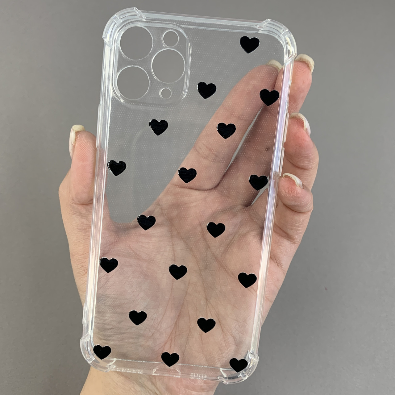 Чохол для iPhone 11 Pro чохол з бронь кутами з сердечками на телефон айфон 11 про прозорий q04t