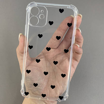 Чохол для iPhone 11 чохол з бронь кутами з сердечками на телефон айфон 11 прозорий q04t, фото 1