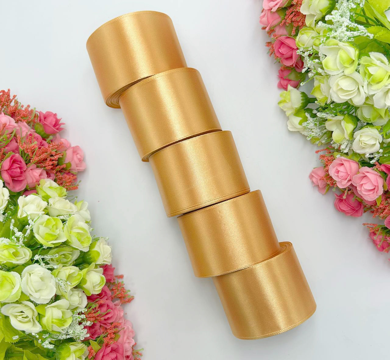 Атласна стрічка для рукоділля - 5 см x 23 м (опт, 5 рулонів) / Кремовий, фото 1