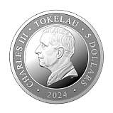 Інвестиційна монета срібло 1oz Неприручений Крокодил 2024 Токелау 5 доларів okeania untamed CHARLES III, фото 3