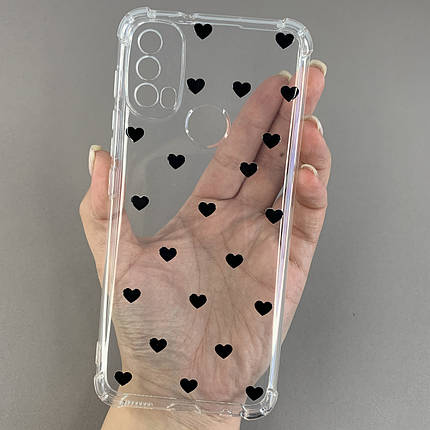 Чохол для Motorola E40 чохол з бронь кутами з сердечками на телефон моторола е40 прозорий q04t, фото 1