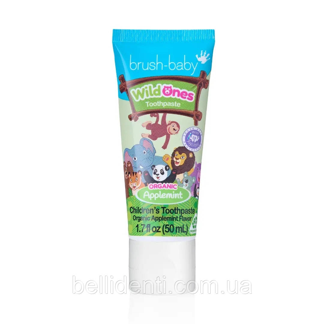 УЦІНКА Дитяча зубна паста Brush-Baby WildOnes Organic від 3 років (фтор 1350, смак яблучна м'ята), 50 м