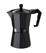 Гейзерна турка кавоварка для плити Domatec DT-2709 з алюмінію на 9 чашок кавник гейзерного типу Чорна