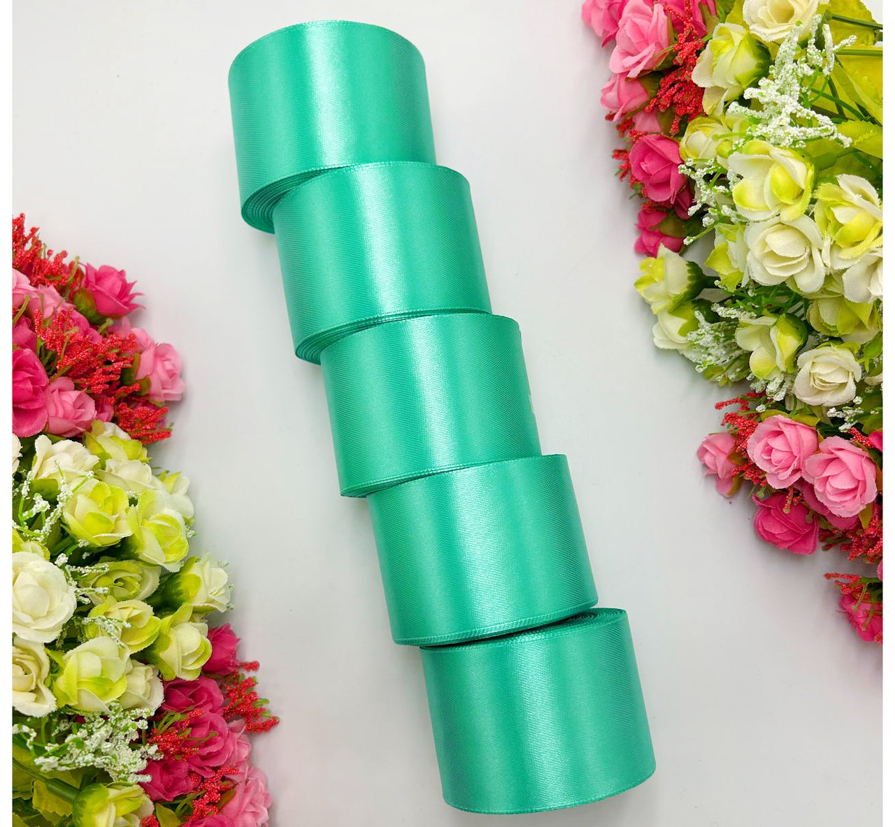 Атласна стрічка для рукоділля - 5 см x 23 м (опт, 5 рулонів) / Тіффані, фото 1