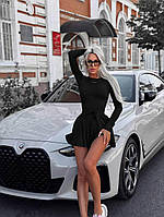 Очень классный женский костюм лонгслив+шорты-юбка черного цвета