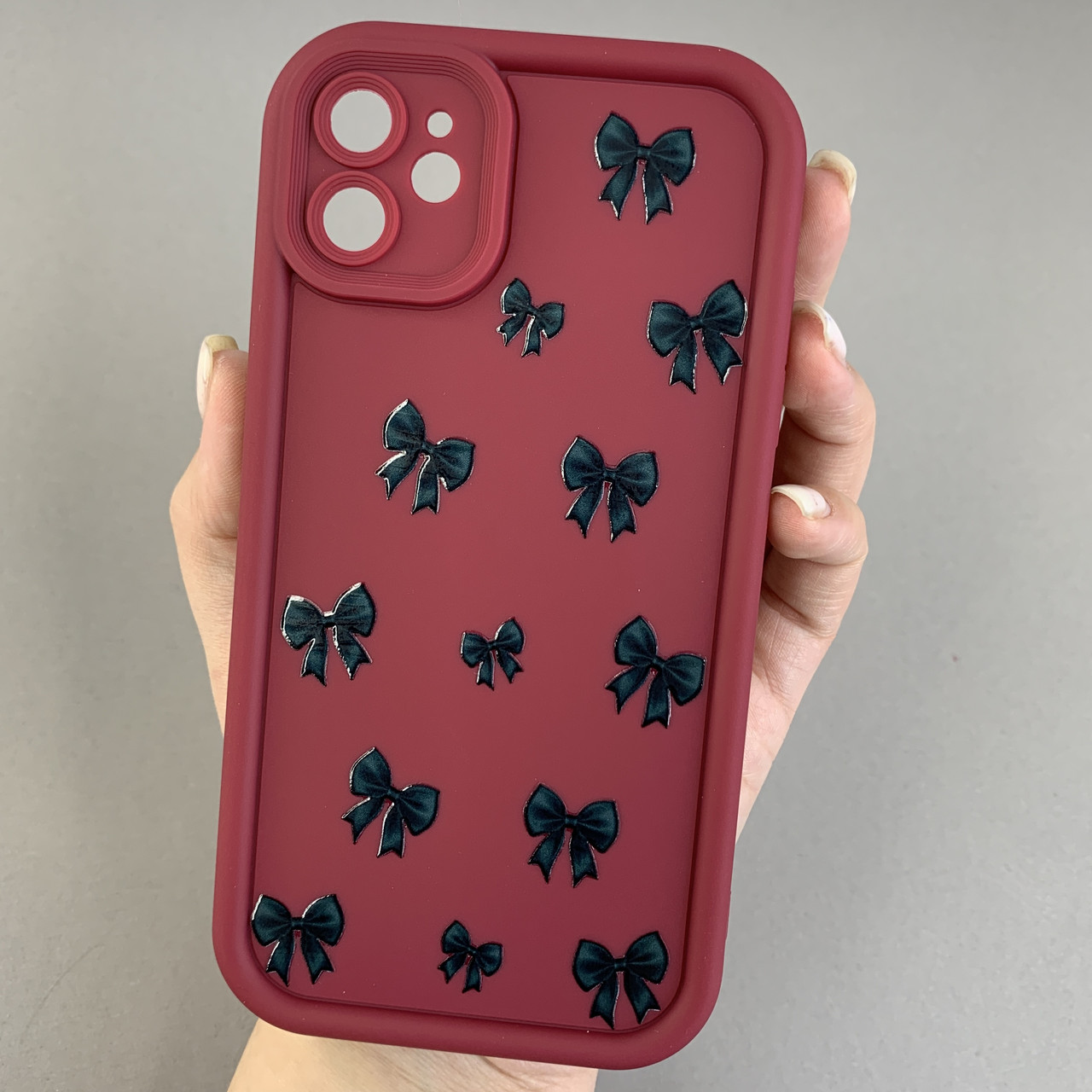 Чохол для iPhone 11 чохол з високими бортами з бантиками на телефон айфон 11 бордовий q05t