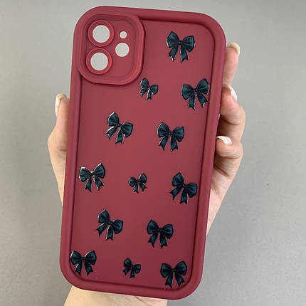 Чохол для iPhone 11 чохол з високими бортами з бантиками на телефон айфон 11 бордовий q05t, фото 1