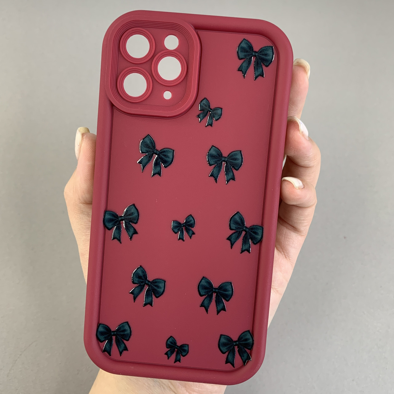 Чохол для iPhone 11 Pro чохол з високими бортами з бантиками на телефон айфон 11 про бордовий q05t