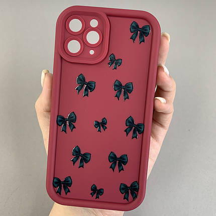 Чохол для iPhone 11 Pro чохол з високими бортами з бантиками на телефон айфон 11 про бордовий q05t, фото 1