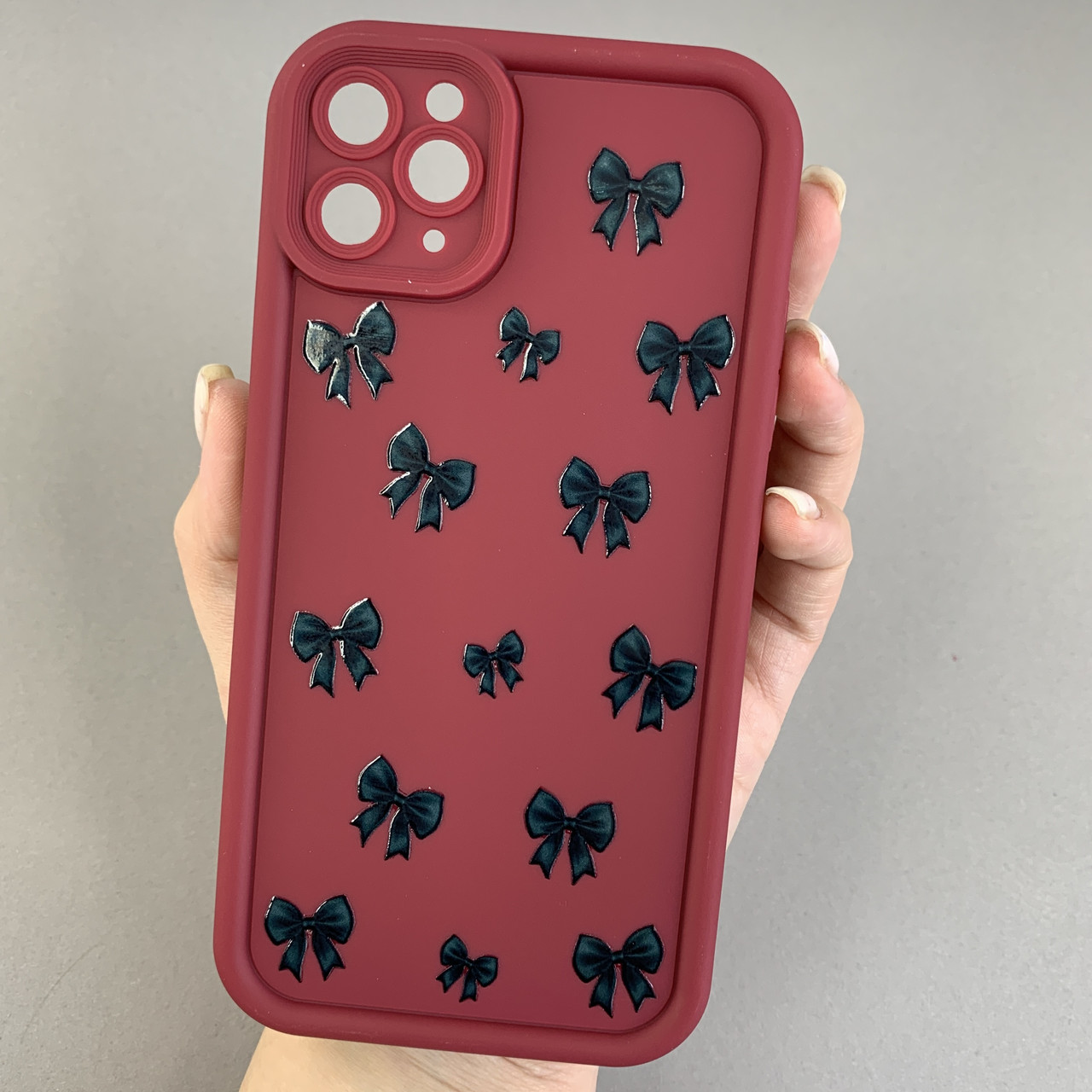 Чохол для iPhone 11 Pro Max чохол з високими бортами з бантиками на телефон айфон 11 про макс бордовий q05t