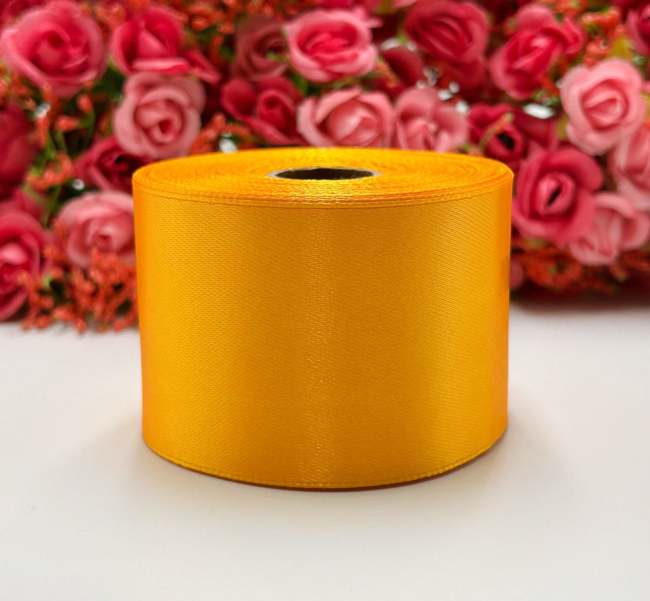 Атласна стрічка для рукоділля - 5 см x 23 м / Помаранчевий, фото 1