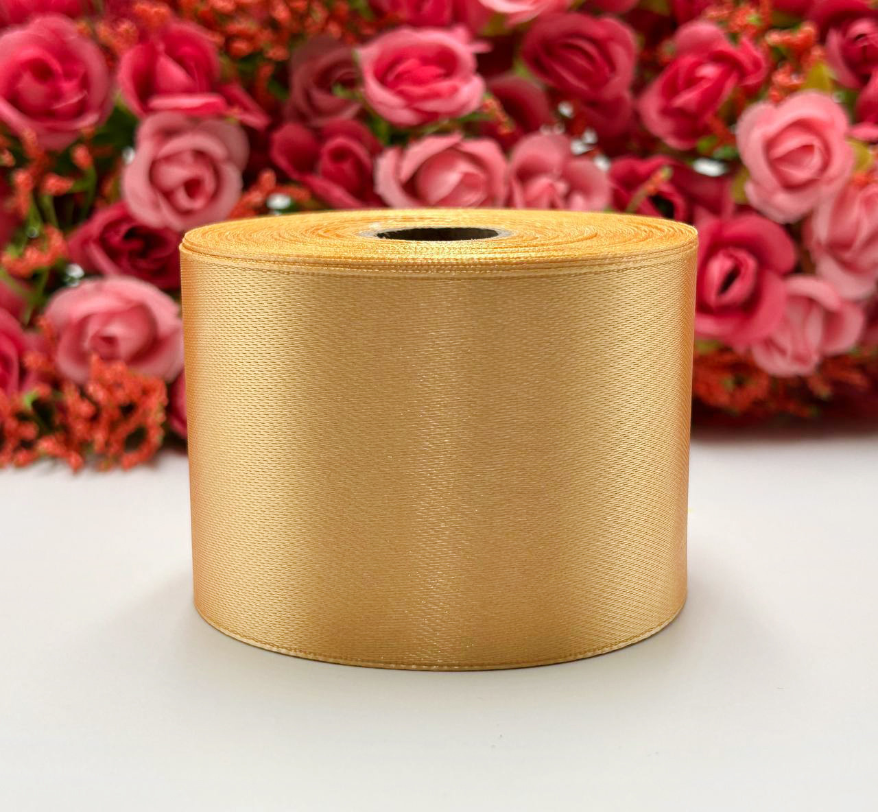 Атласна стрічка для рукоділля - 5 см x 23 м / Кремовий, фото 1