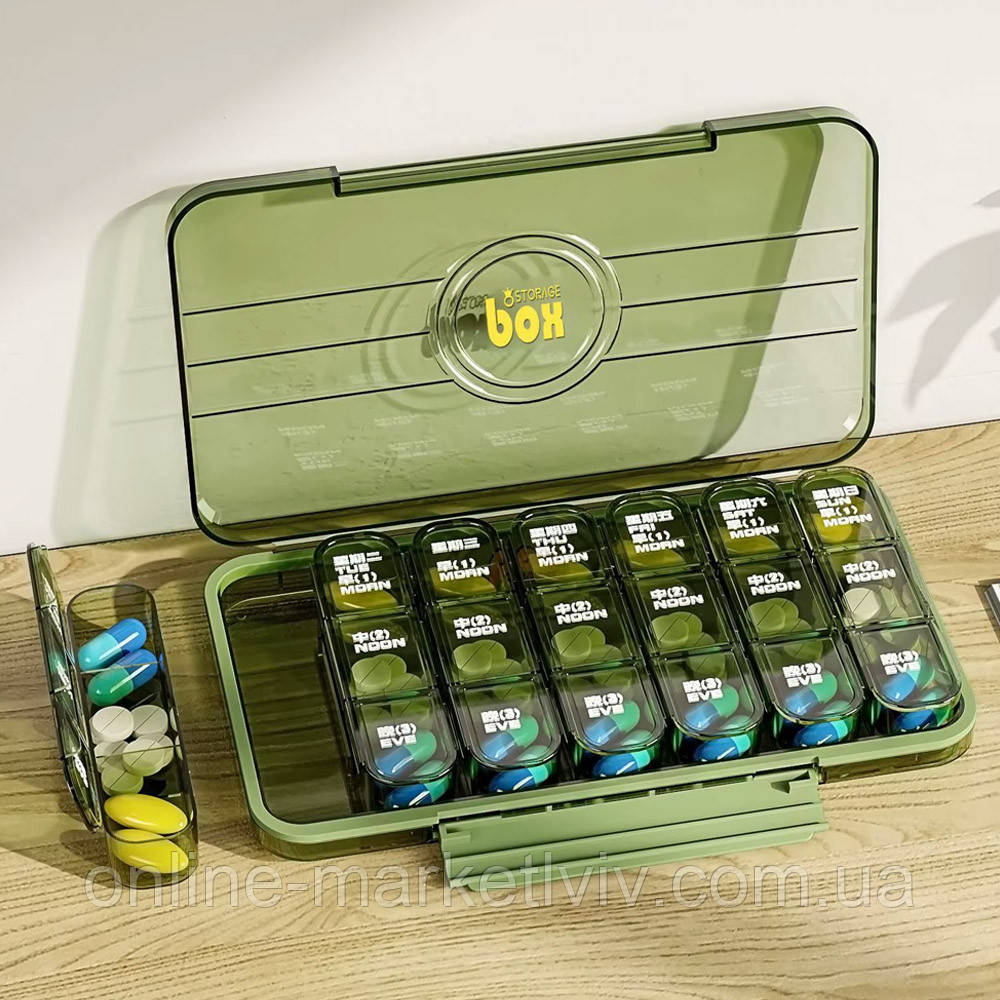 Органайзер для пігулок на 7 днів, по 3 прийоми / Таблетниця / Контейнер для таблеток / Коробка для пігулок, фото 1