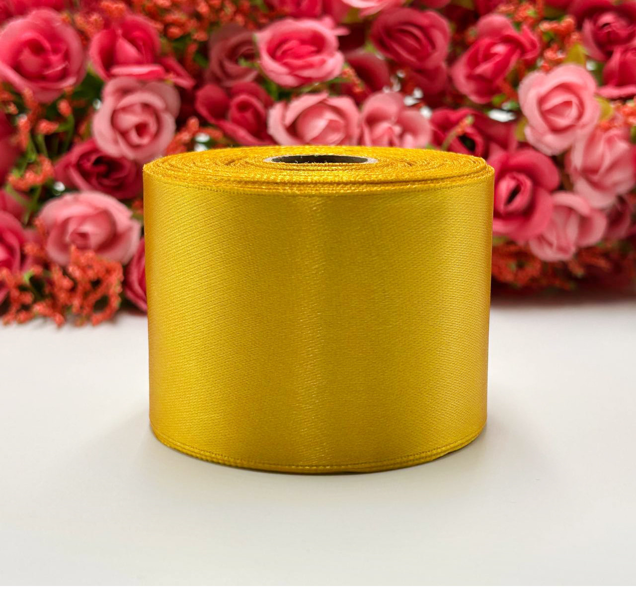 Атласна стрічка для рукоділля - 5 см x 23 м / Золотий, фото 1